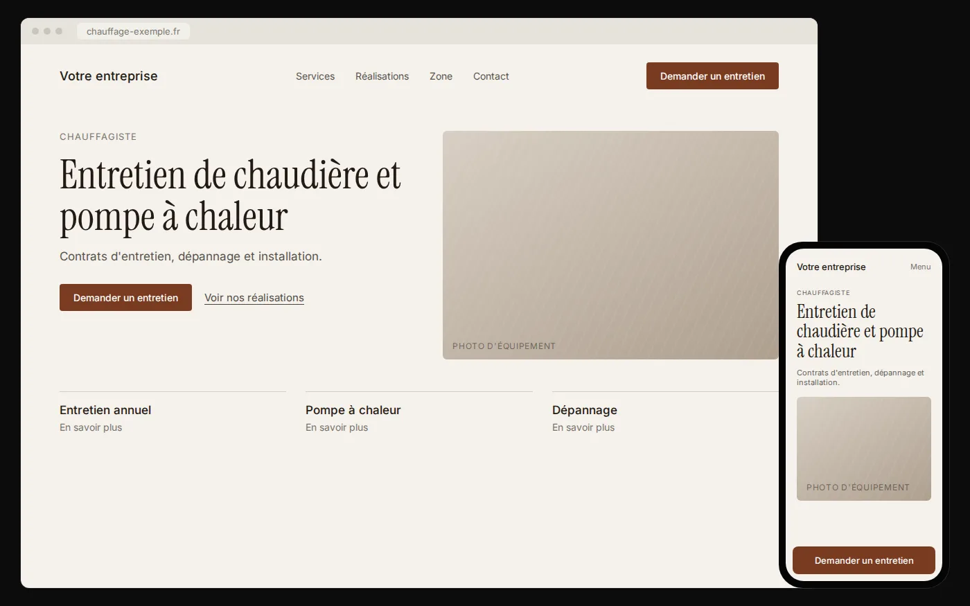 Maquette de site internet pour un chauffagiste