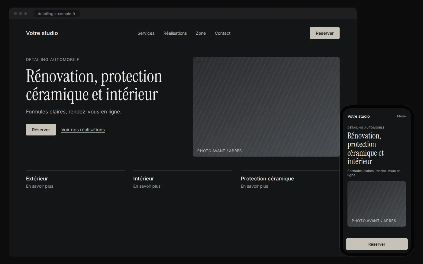 Maquette de site internet pour un detailer auto
