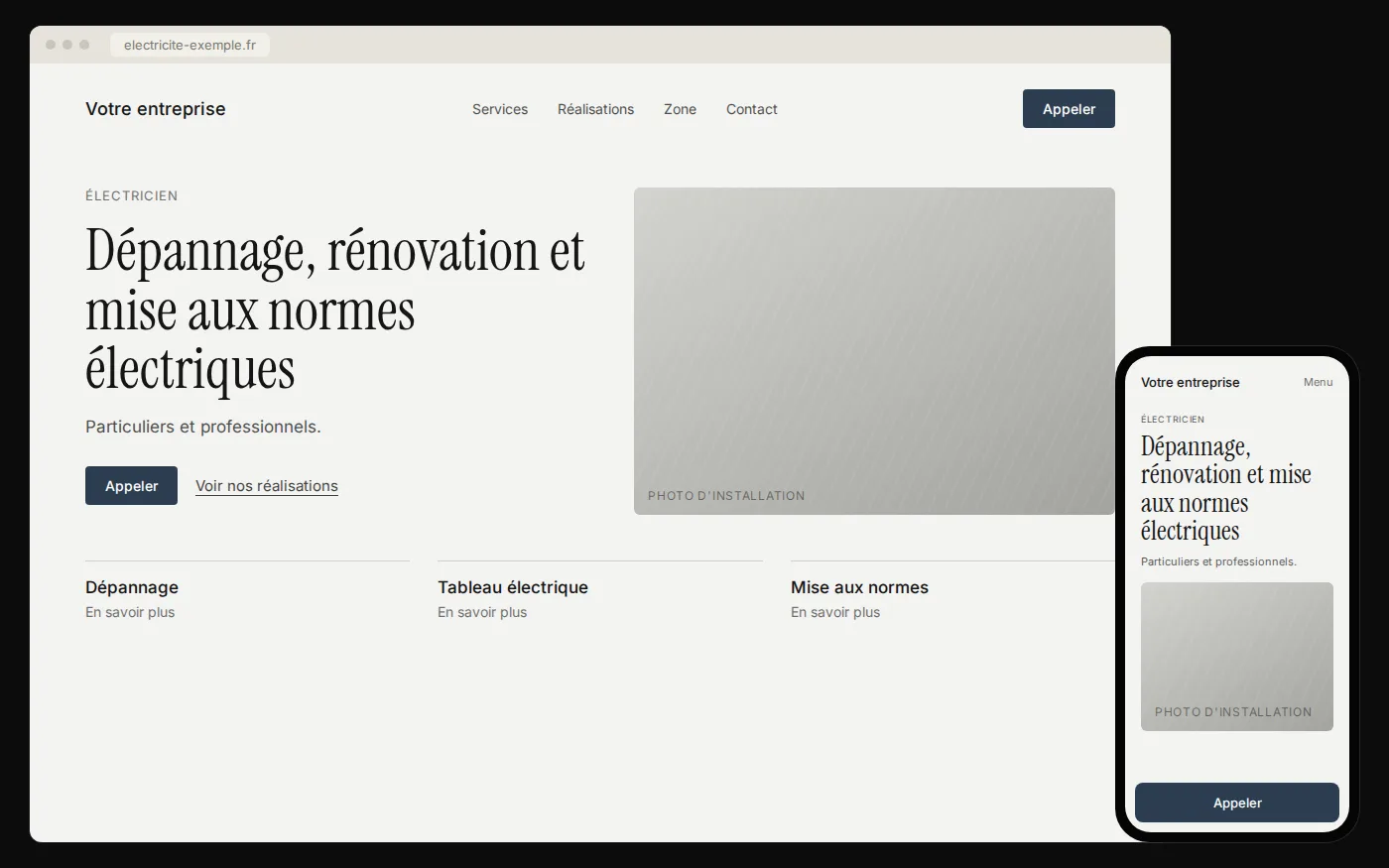 Maquette de site internet pour un électricien