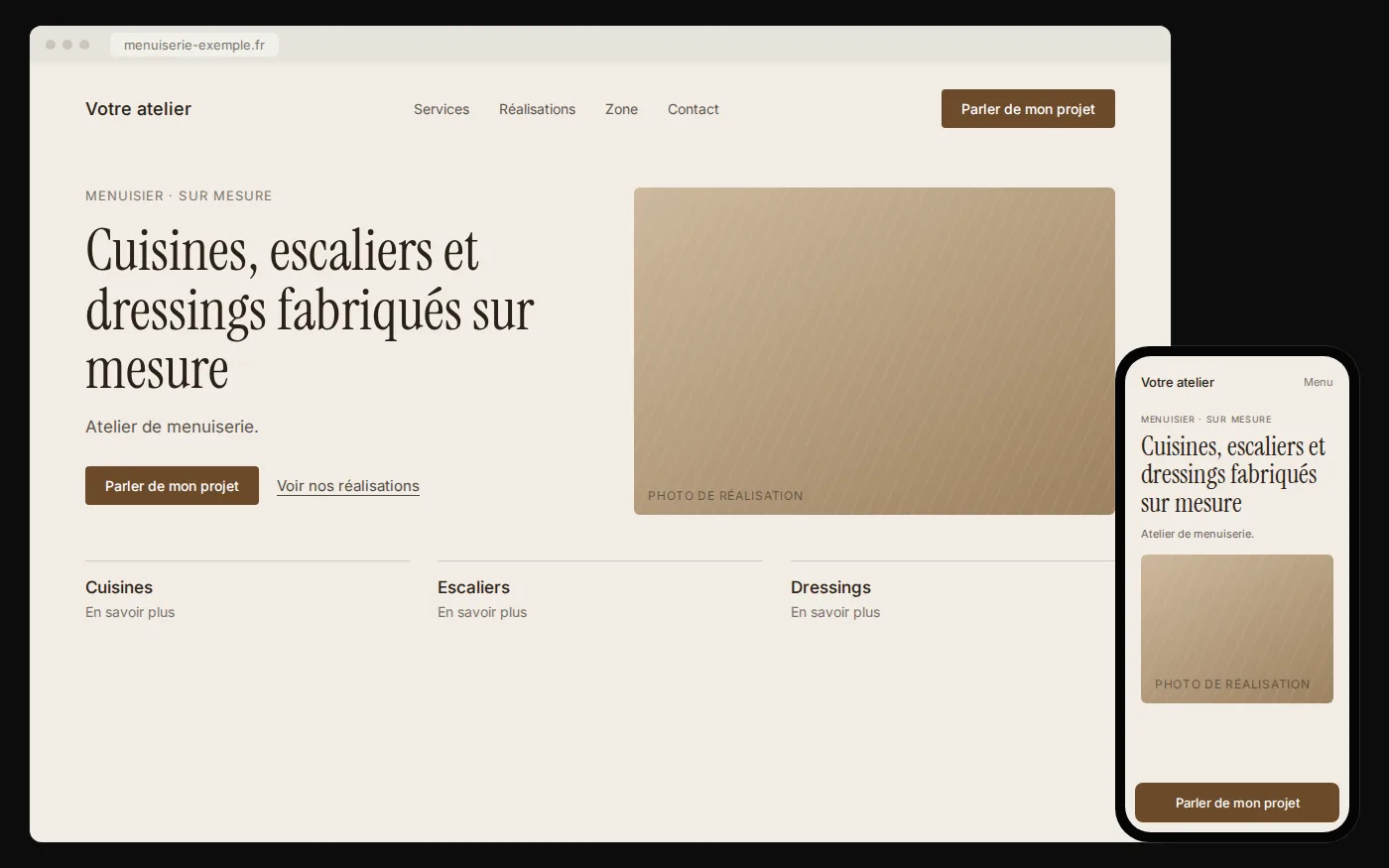 Maquette de site internet pour un menuisier