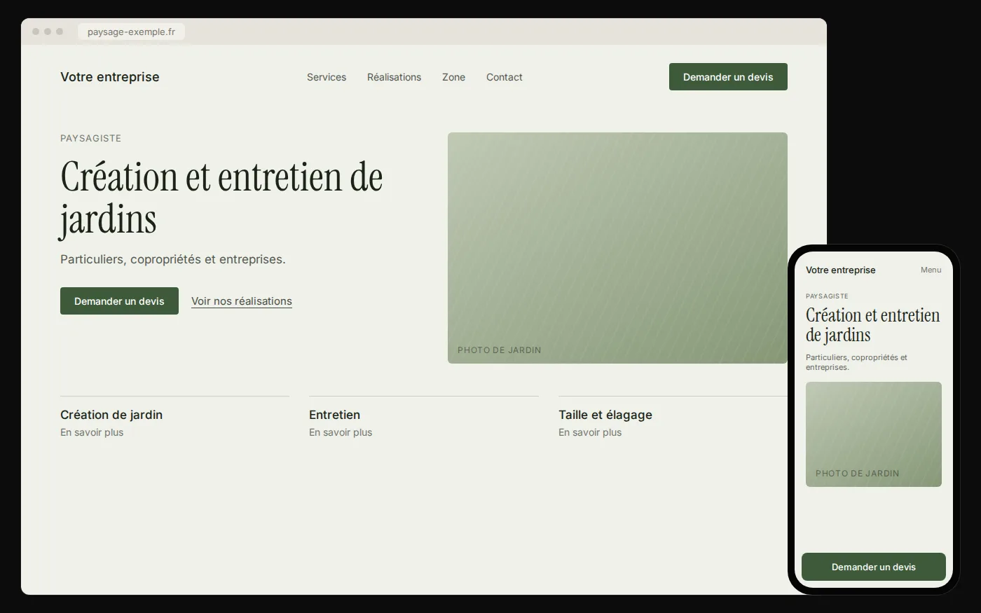 Maquette de site internet pour un paysagiste