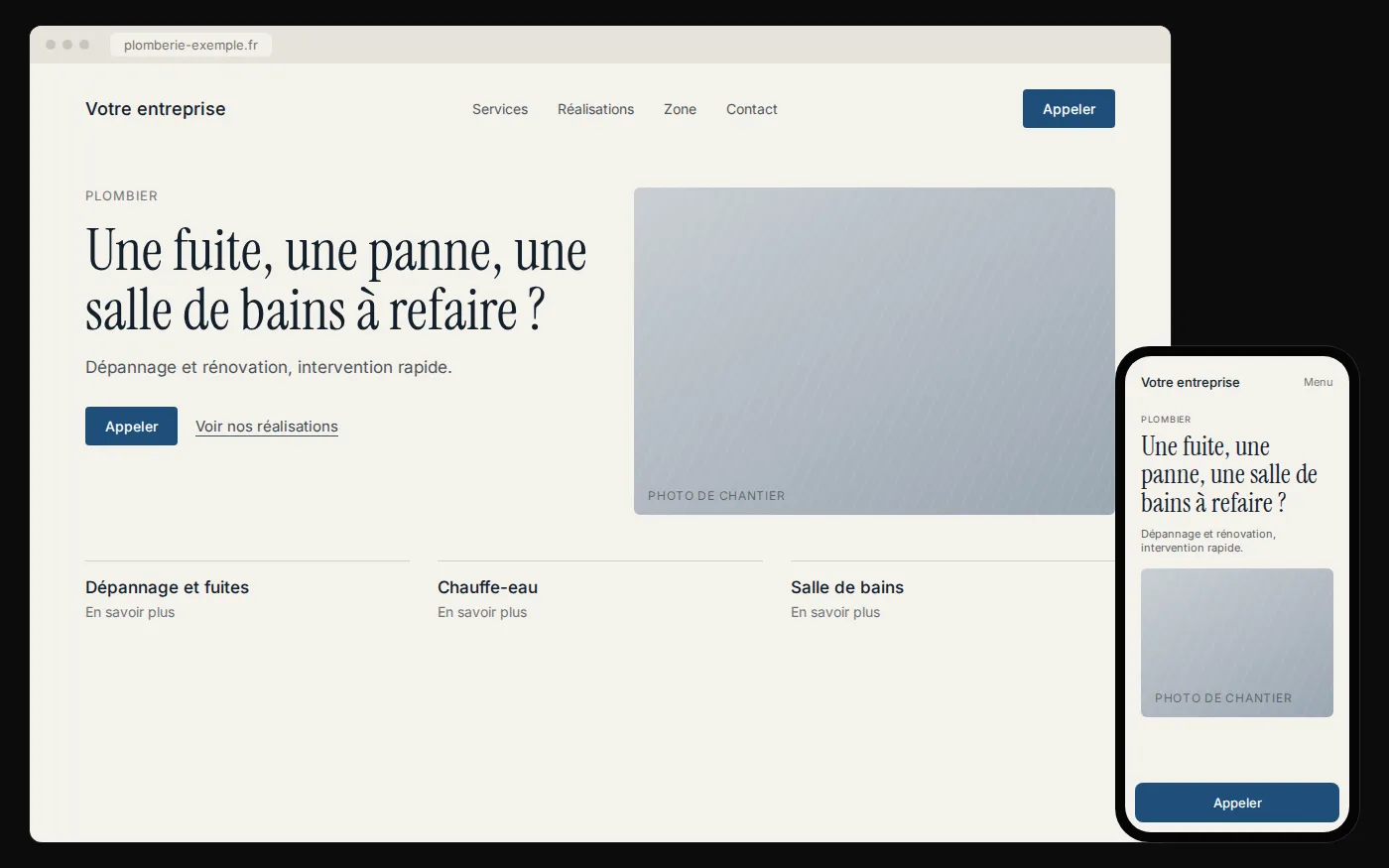 Maquette de site internet pour un plombier